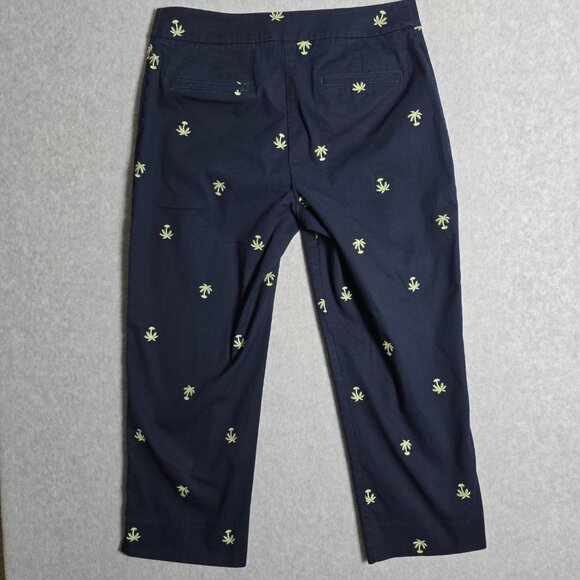Talbots Womens Size 6 Navy Blue Palm Tree Curvy Ankle Cropped Chino Vacay Pants - Picture 6 of 12